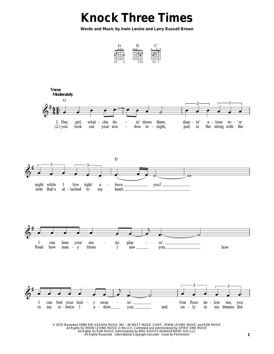 Knock Three Times Acoustic Guitar scores gallery preview page 1