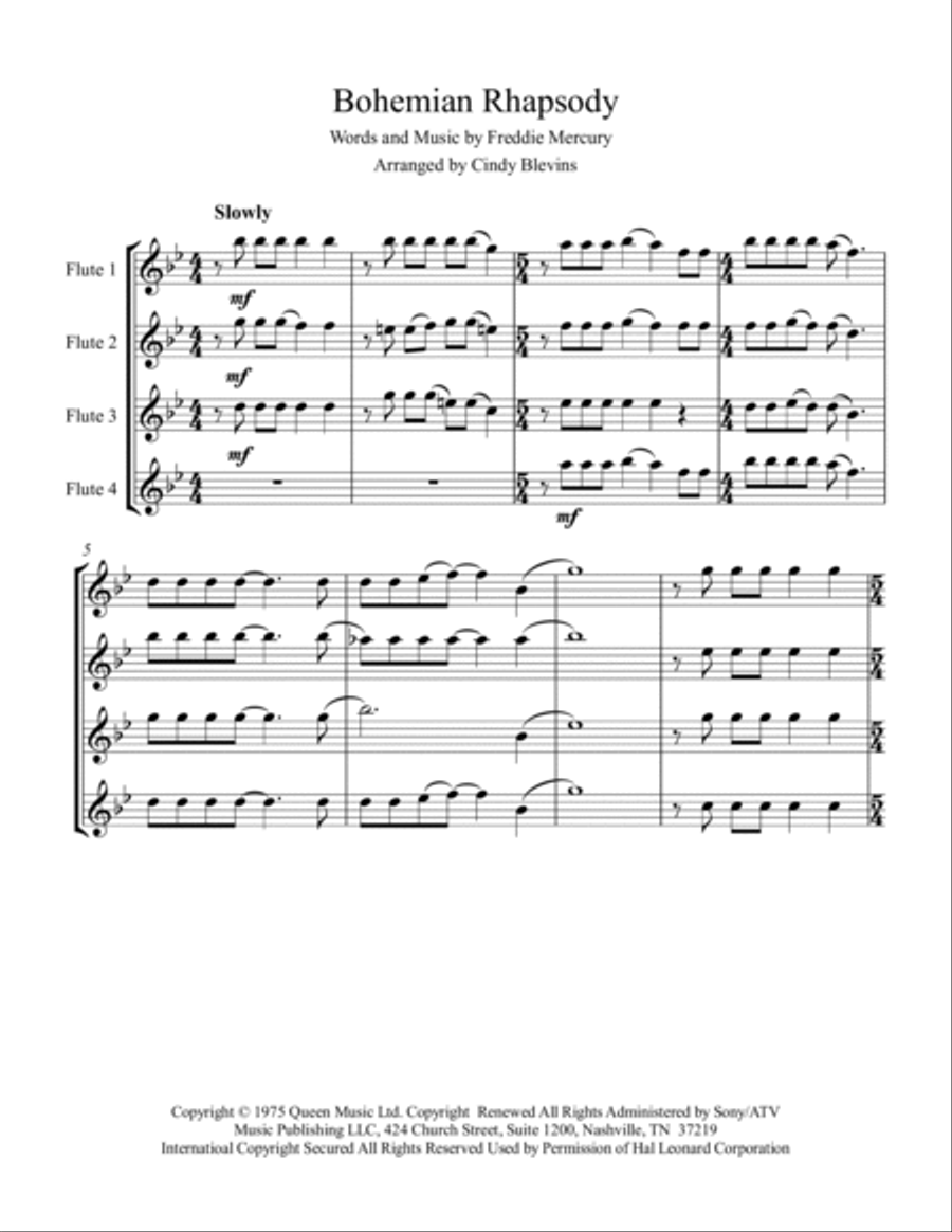 Bohemian Rhapsody Flute Quartet scores gallery preview page 2