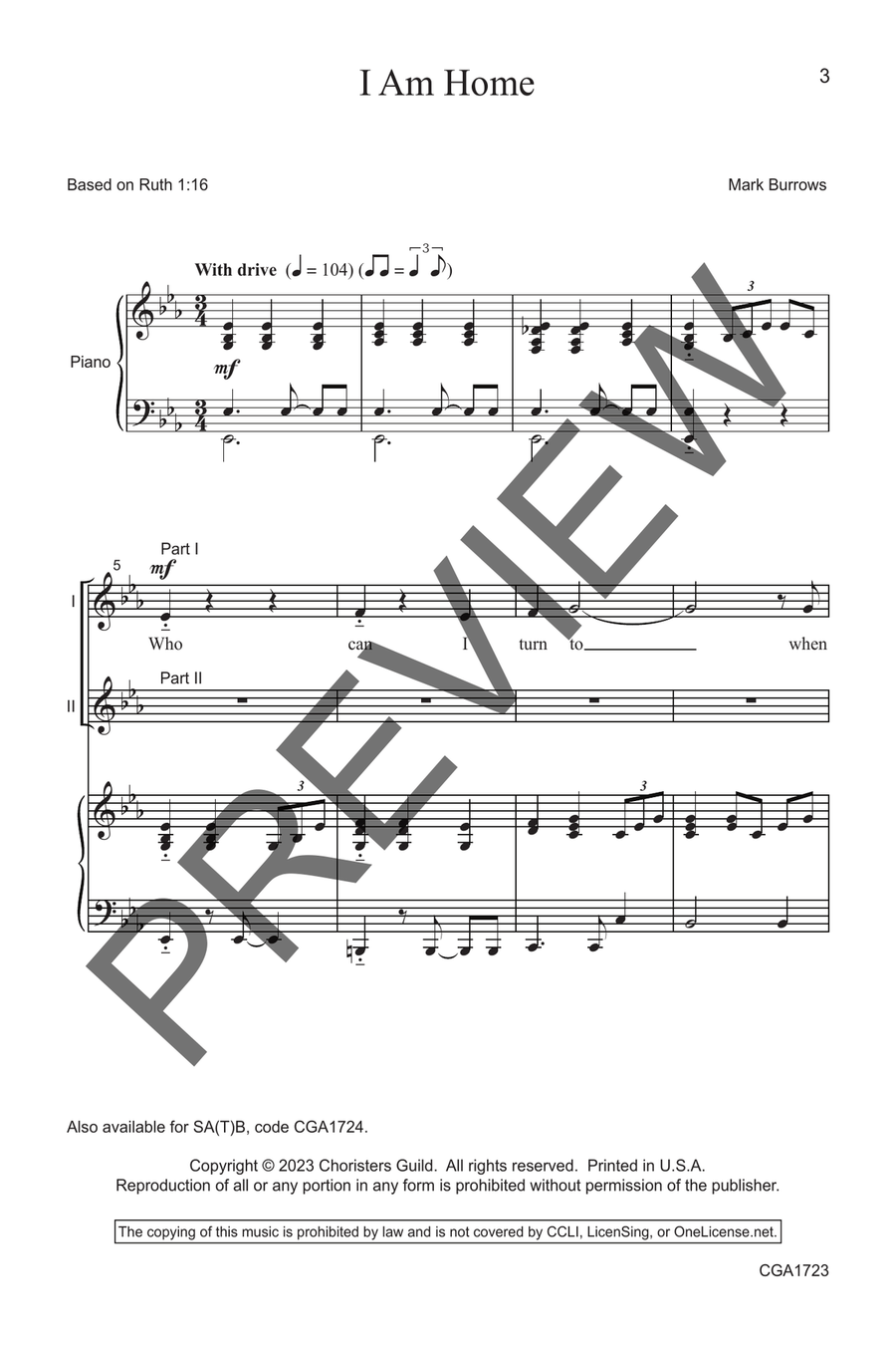 I Am Home (Unison/Two-part) Unison Choir scores gallery preview page 2