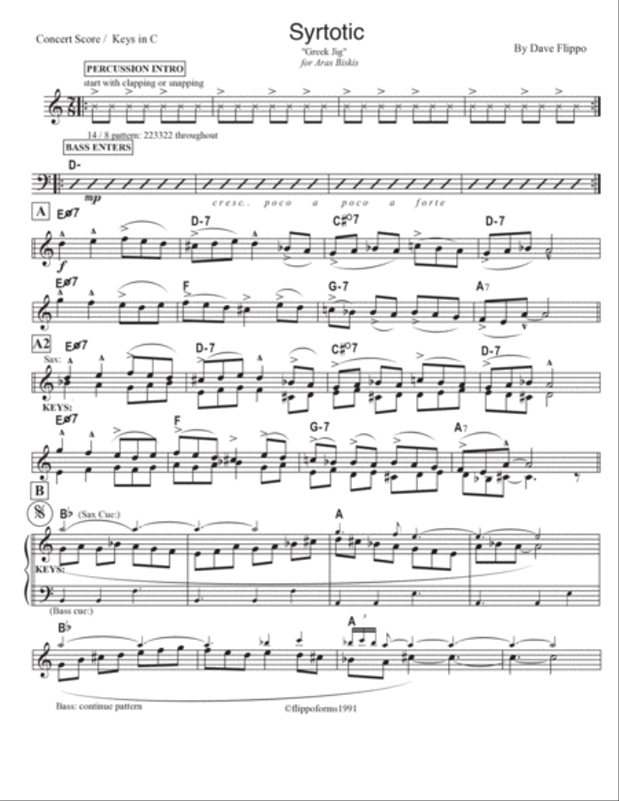 SYRTOTIC - The Globaljazz Series - Greek & Irish Jig jazz fusion - full score/keys, Bb and Rhyth Jazz Ensemble scores gallery preview page 2