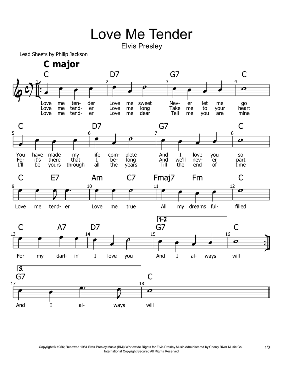 Love Me Tender Piano scores gallery preview page 1