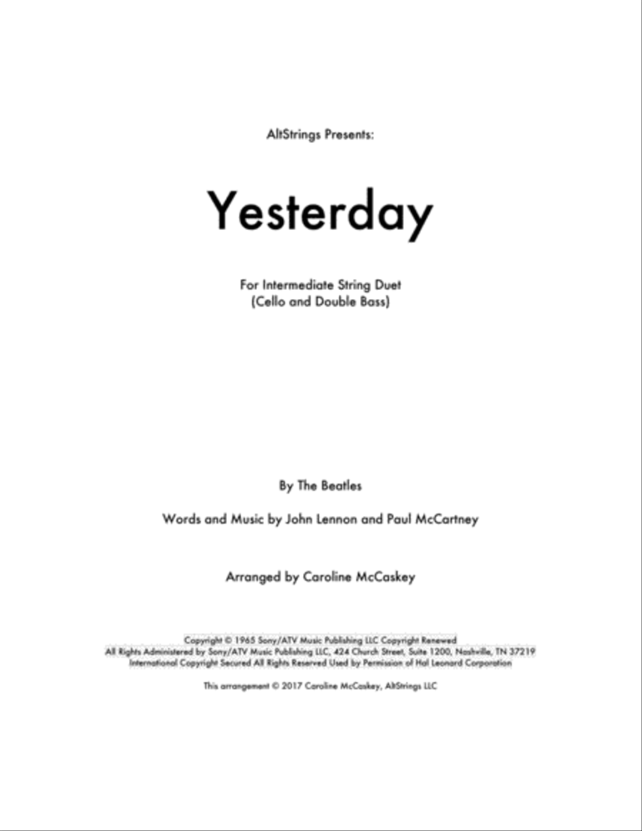 Yesterday Yesterday String Duet scores gallery preview page 1