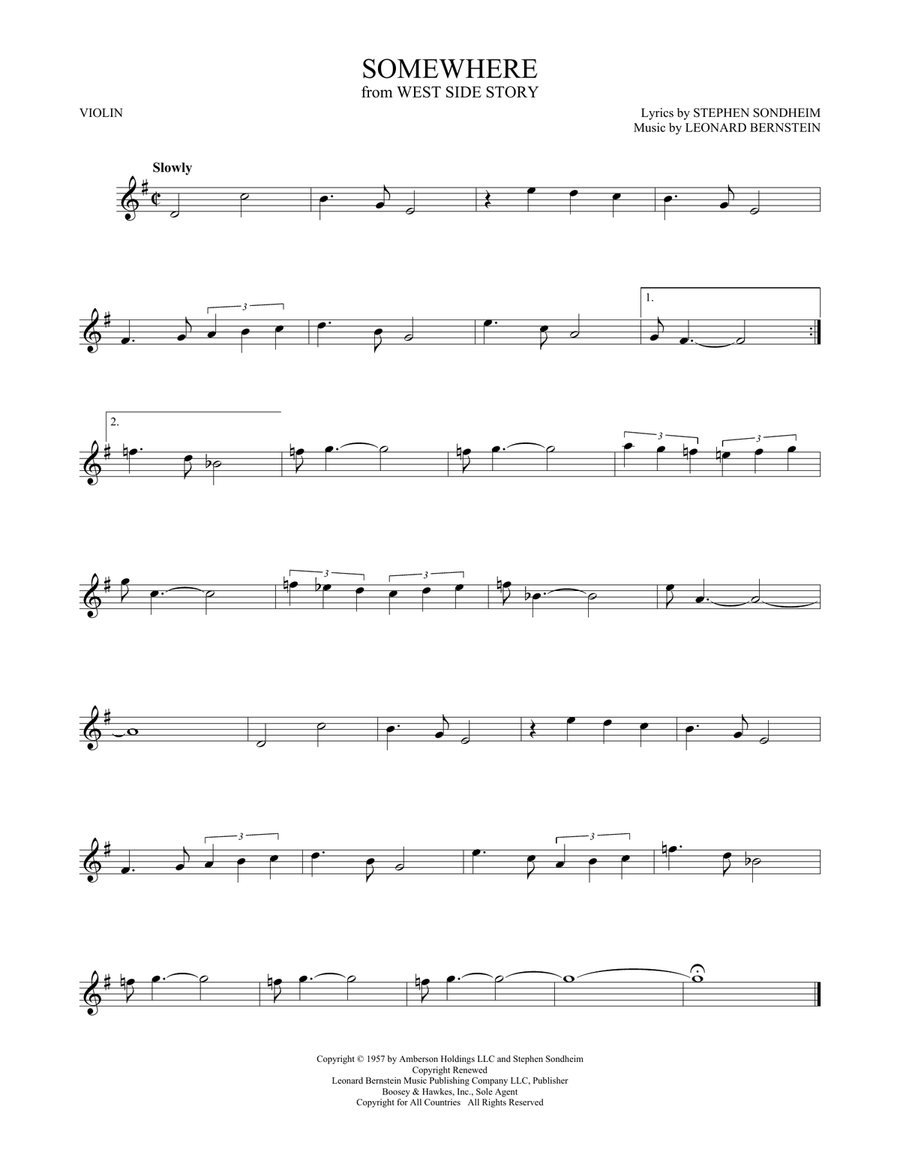 Somewhere (from West Side Story) Violin Solo scores gallery preview page 1