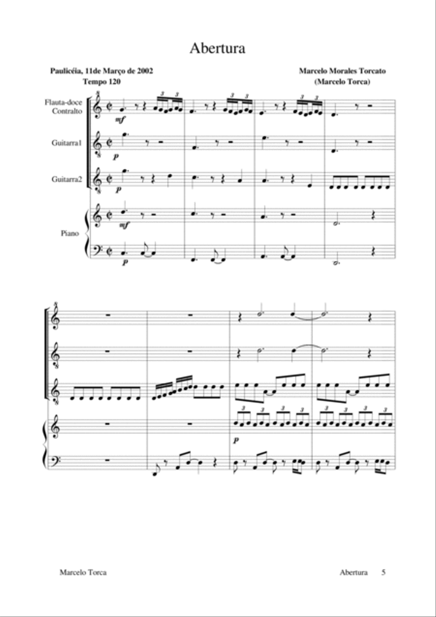 Quartetos: Flautas-doce, 2 Guitarras e Piano Small Ensemble scores gallery preview page 5