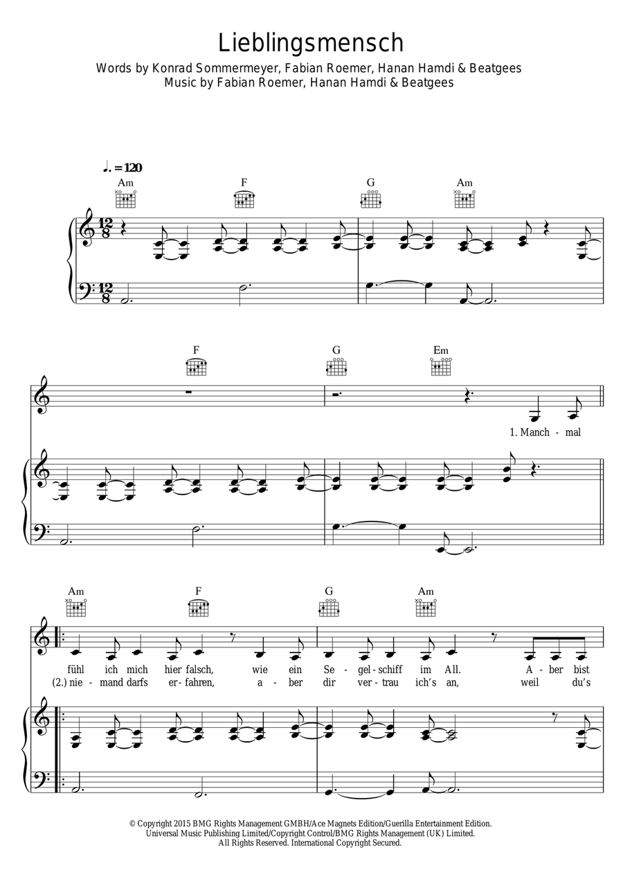 Lieblingsmensch Lieblingsmensch Piano, Vocal, Guitar scores gallery preview page 1