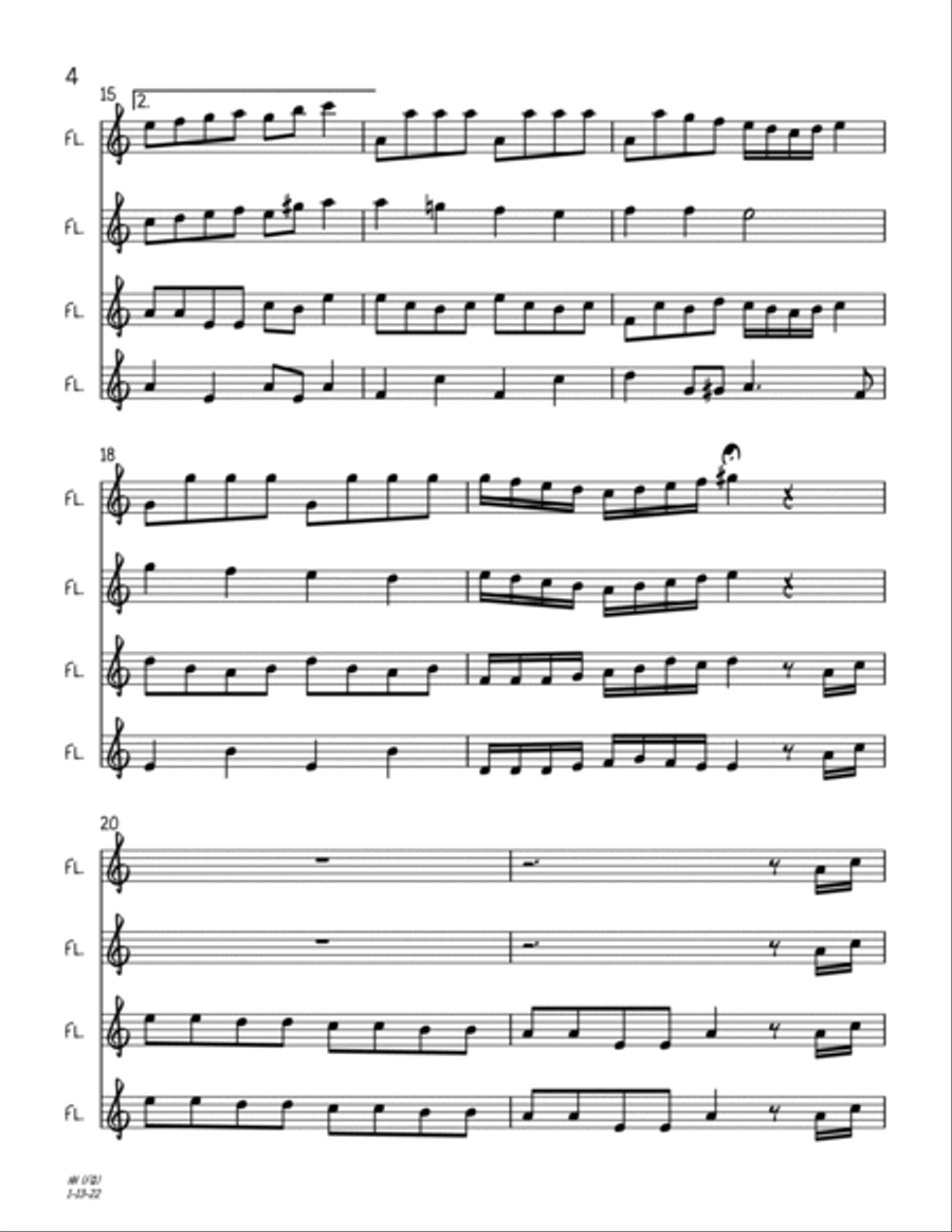 Hanerot Halalu (Flute Quartet) Flute Quartet scores gallery preview page 4