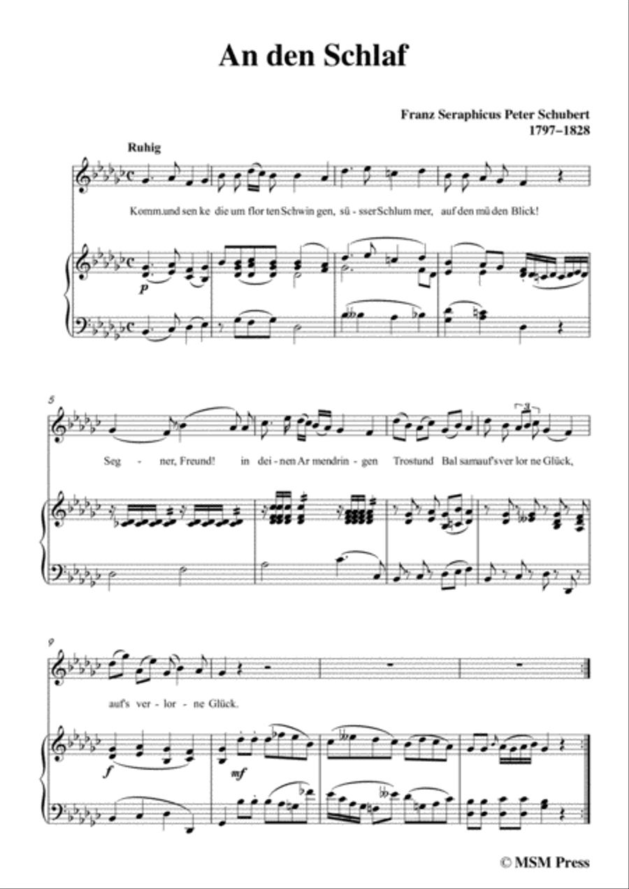 Schubert-An den Schlaf,in G flat Major,for Voice&Piano Voice scores gallery preview page 3