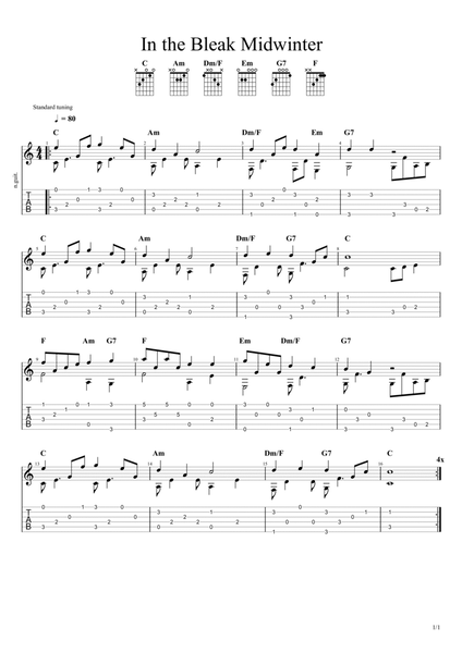 In the Bleak Midwinter (Solo Fingerstyle Guitar Tab) image number null