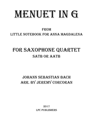 Book cover for Menuet in G for Saxophone Quartet (SATB or AATB)