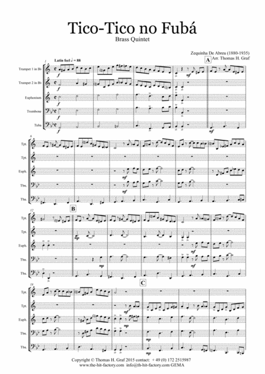 Tico-Tico no Fubá - Choro - Brass Quintet - Arrangement: Thomas H. Graf