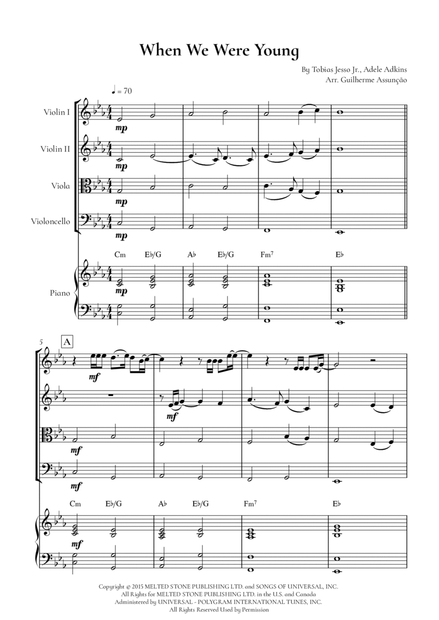When We Were Young String Quartet scores gallery preview page 1