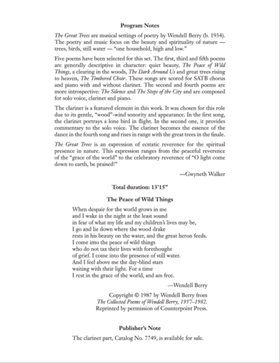 The Great Trees: 1. Peace of Wild Things 4-Part scores gallery preview page 2
