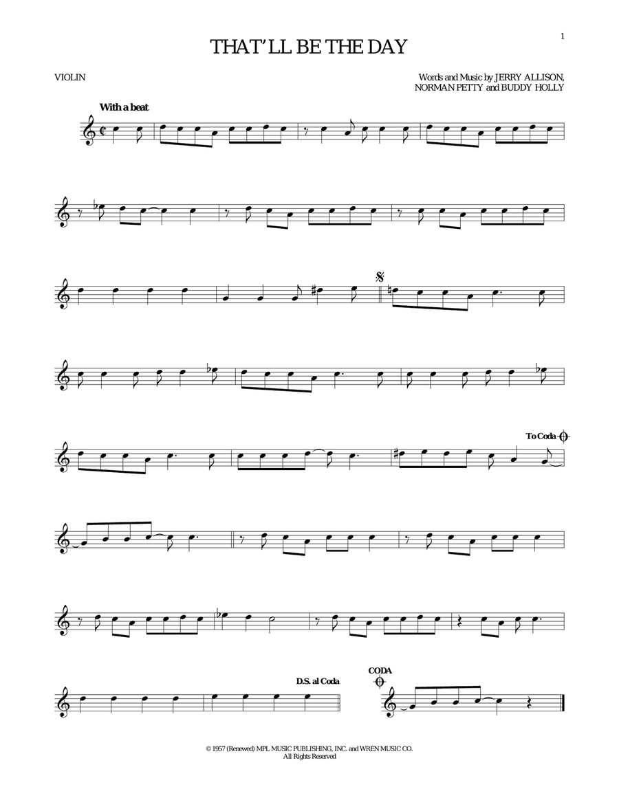That'll Be The Day That'll Be The Day Violin Solo scores gallery preview page 1