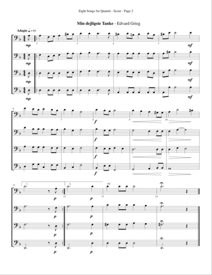 Eight Songs for Quartet for Trombone or Low Brass Quartet Brass Quartet scores gallery preview page 2