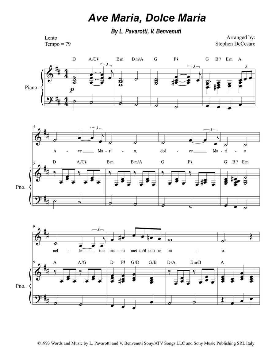 Ave Maria, Dolce Maria Medium Voice scores gallery preview page 1