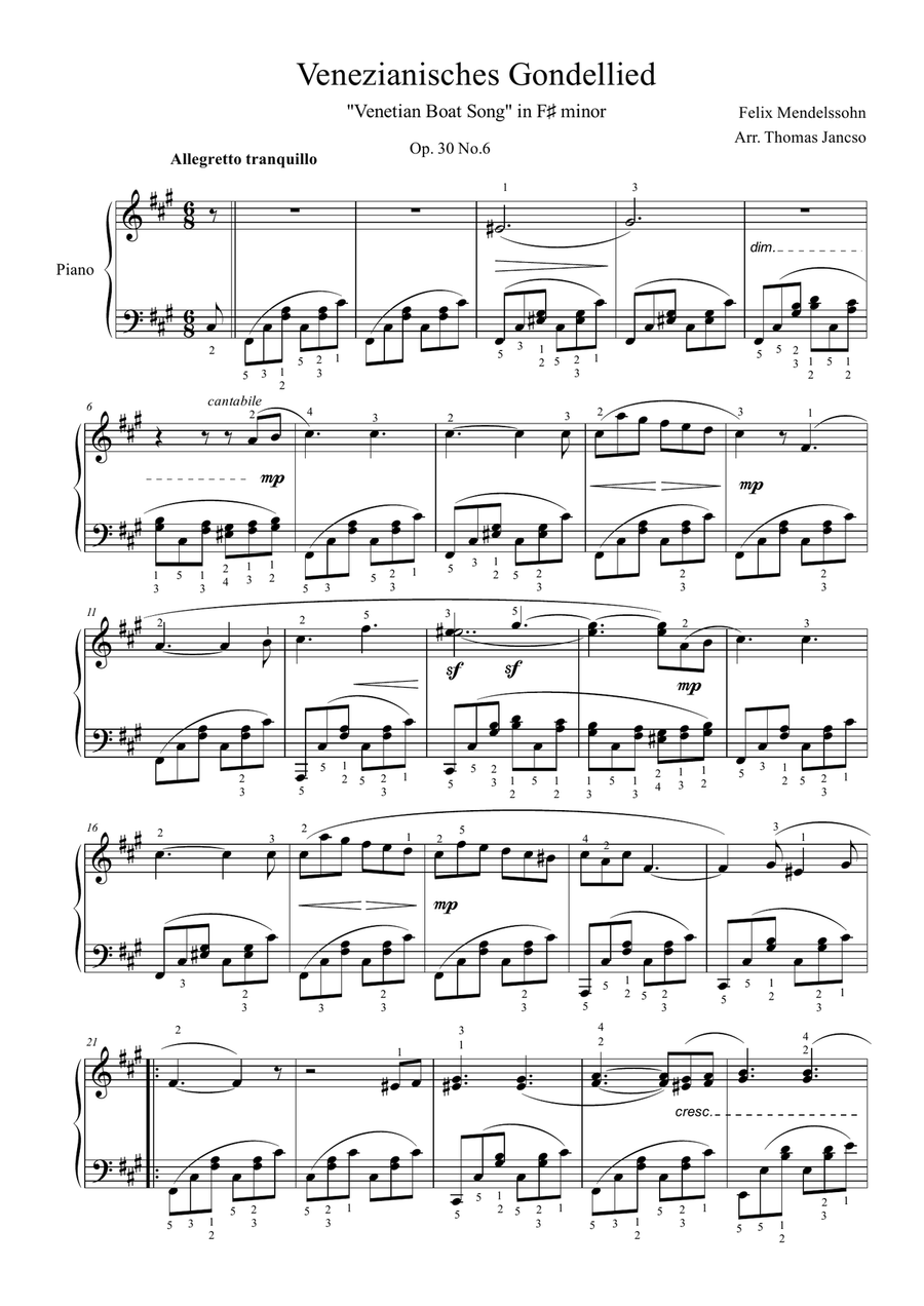Venetianisches Gondellied Op.30 No.6 Piano Solo scores gallery preview page 1