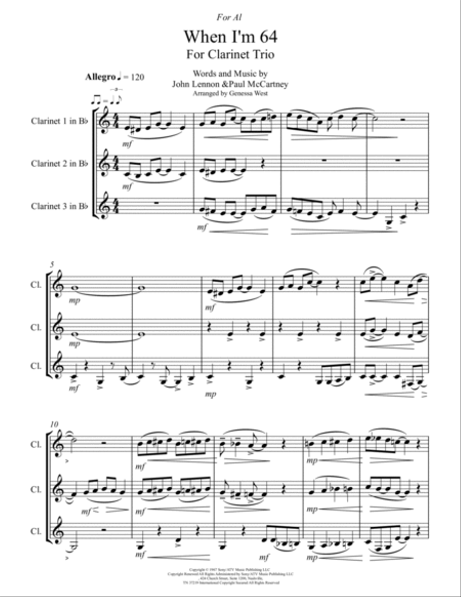 When I'm Sixty-four Clarinet Trio scores gallery preview page 2
