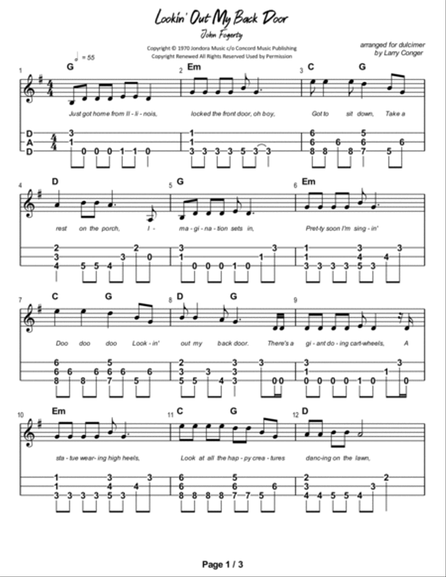 Lookin' Out My Back Door Lookin' Out My Back Door Dulcimer scores gallery preview page 2