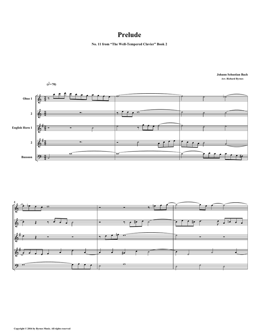 Prelude 11 from Well-Tempered Clavier, Book 2 (Double Reed Quintet) image number null