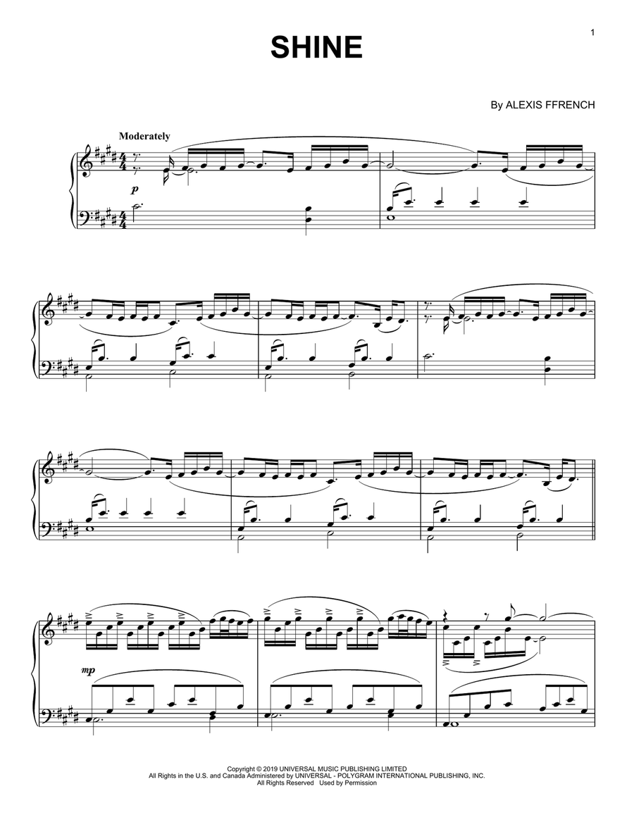 Shine Piano Solo scores gallery preview page 1