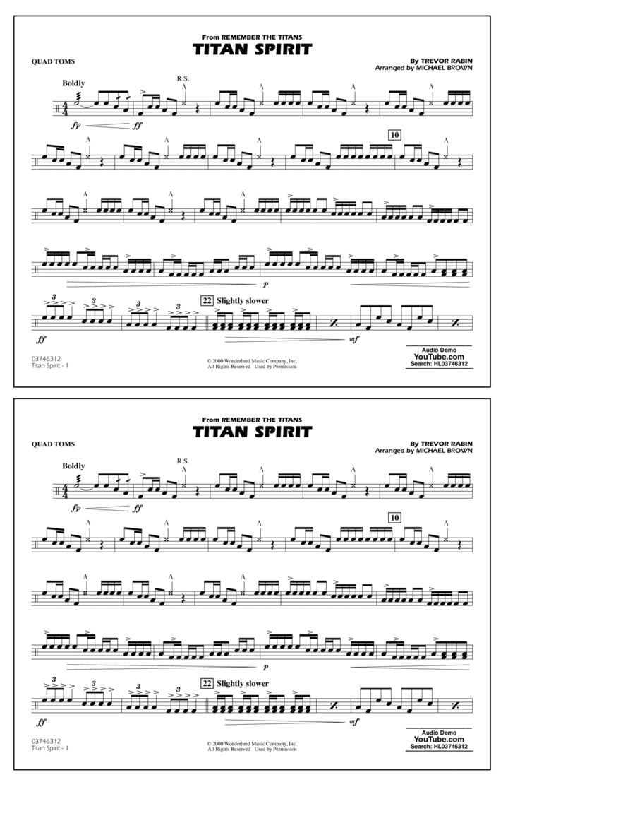 Titan Spirit (from Remember the Titans) (arr. Michael Brown) - Quad Toms Part scores gallery preview page 1