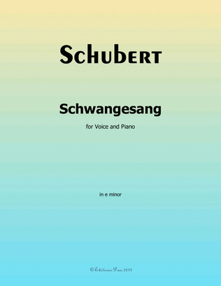 Book cover for Schwangesang, by Schubert, in e minor