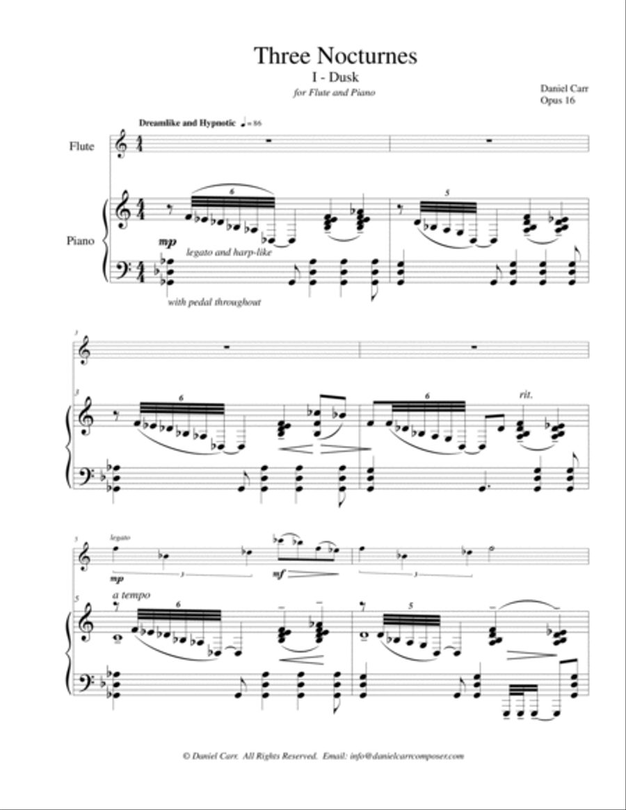 Three Nocturnes for Flute (or Violin) And Piano - Opus 16 Flute scores gallery preview page 3