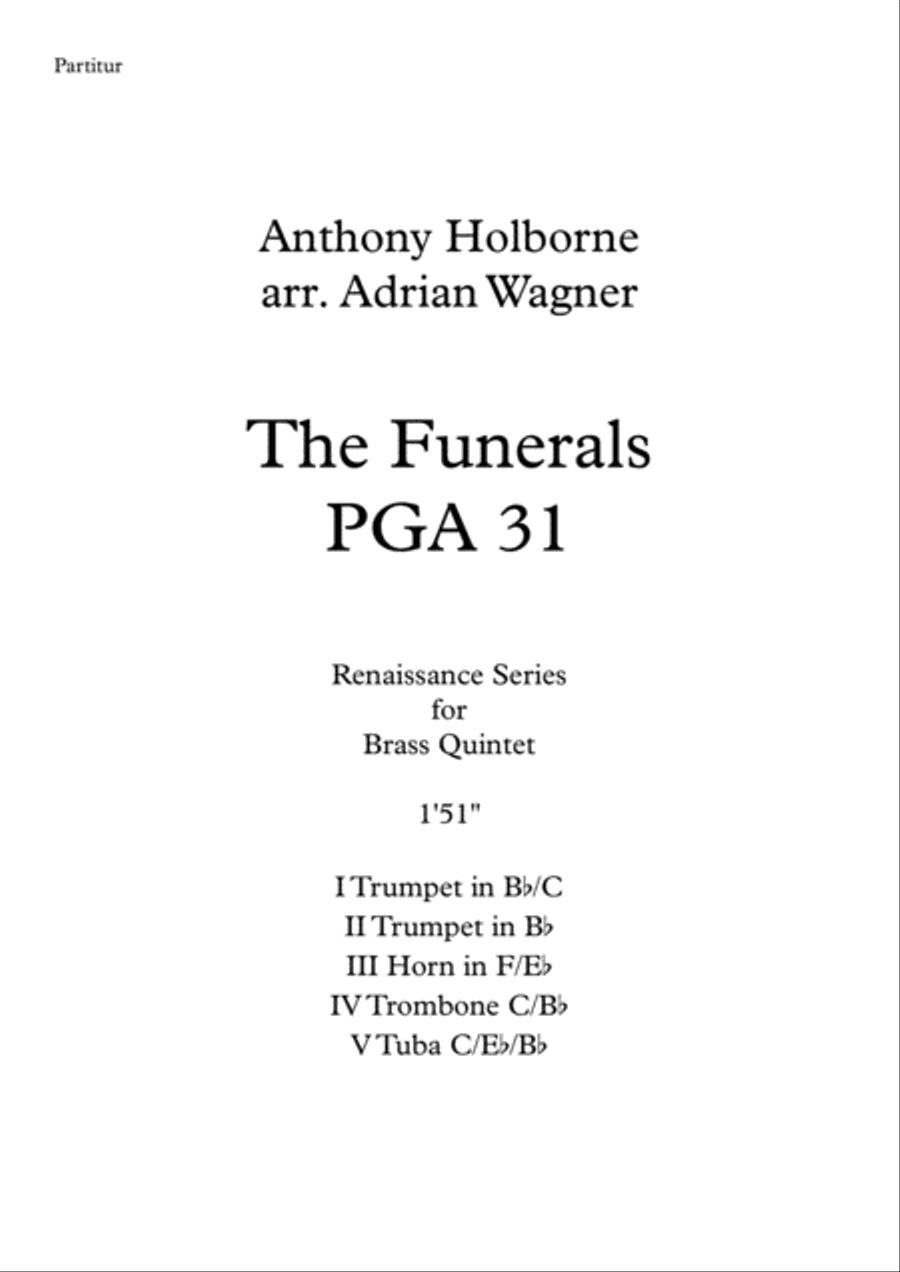 The Funerals PGA 31 (Anthony Holborne) Brass Quintet arr. Adrian Wagner Brass Quintet scores gallery preview page 1