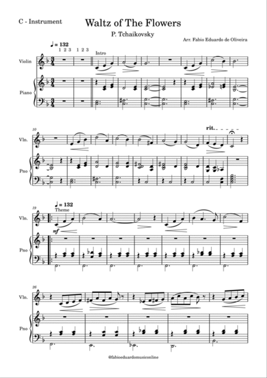 Waltz Of The Flowers (Tchaikovsky) - FREE Mp3 Playback + Solo and Piano Parts Violin Solo scores gallery preview page 2