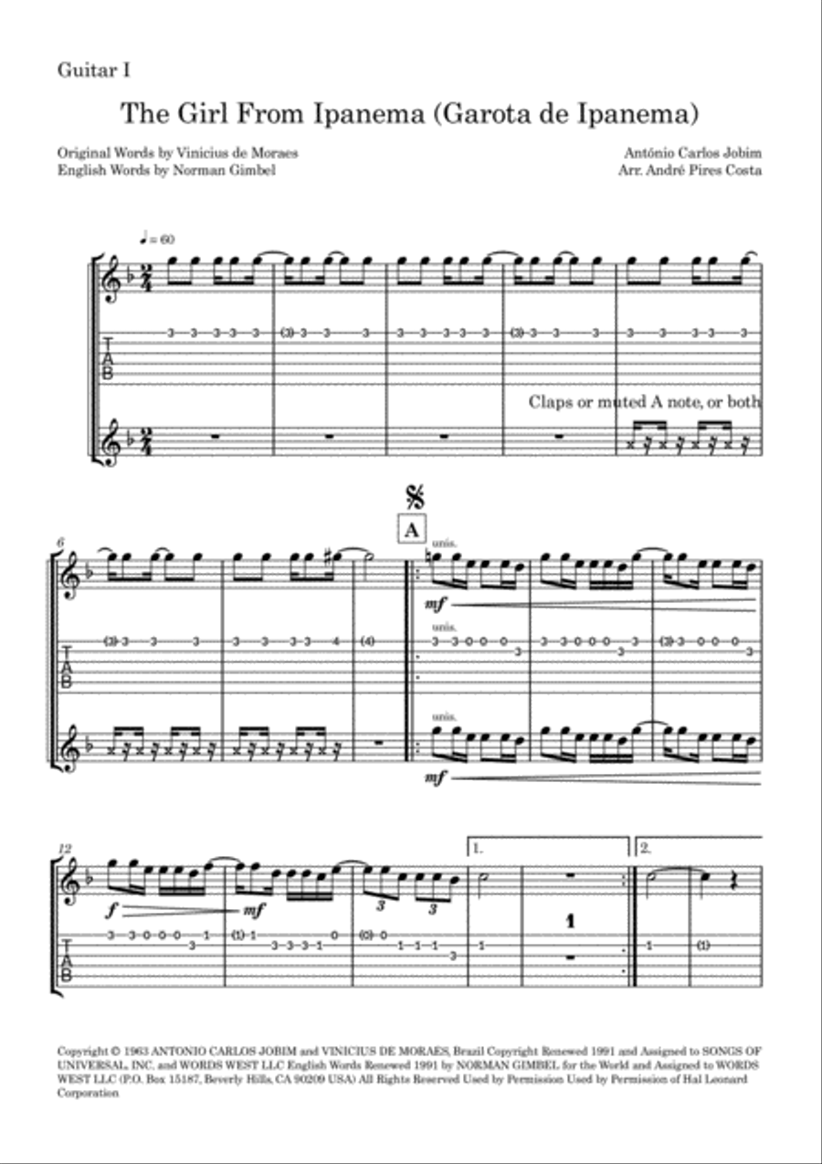 The Girl From Ipanema (Garota De Ipanema) Guitar Ensemble scores gallery preview page 6