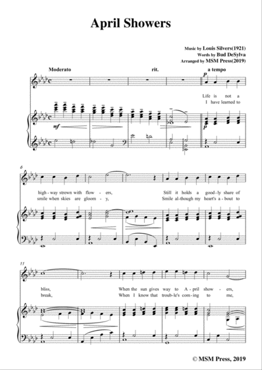 Louis Silvers-April Showers,in A flat Major,for Voice&Piano Voice scores gallery preview page 3