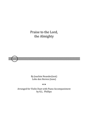 Book cover for Praise to the Lord, the Almighty - Violin Duet with Piano Accompaniment
