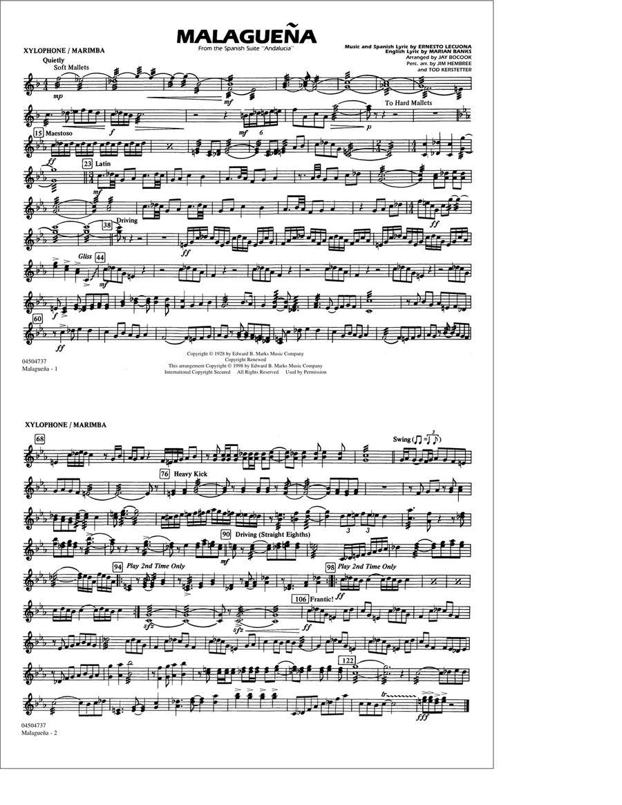 Malaguena - Xylophone/Marimba Marching Band scores gallery preview page 1