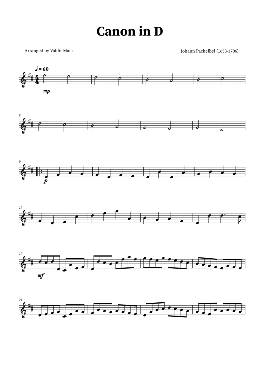 Canon in D - Tenor Recorder Solo Tenor Recorder scores gallery preview page 1