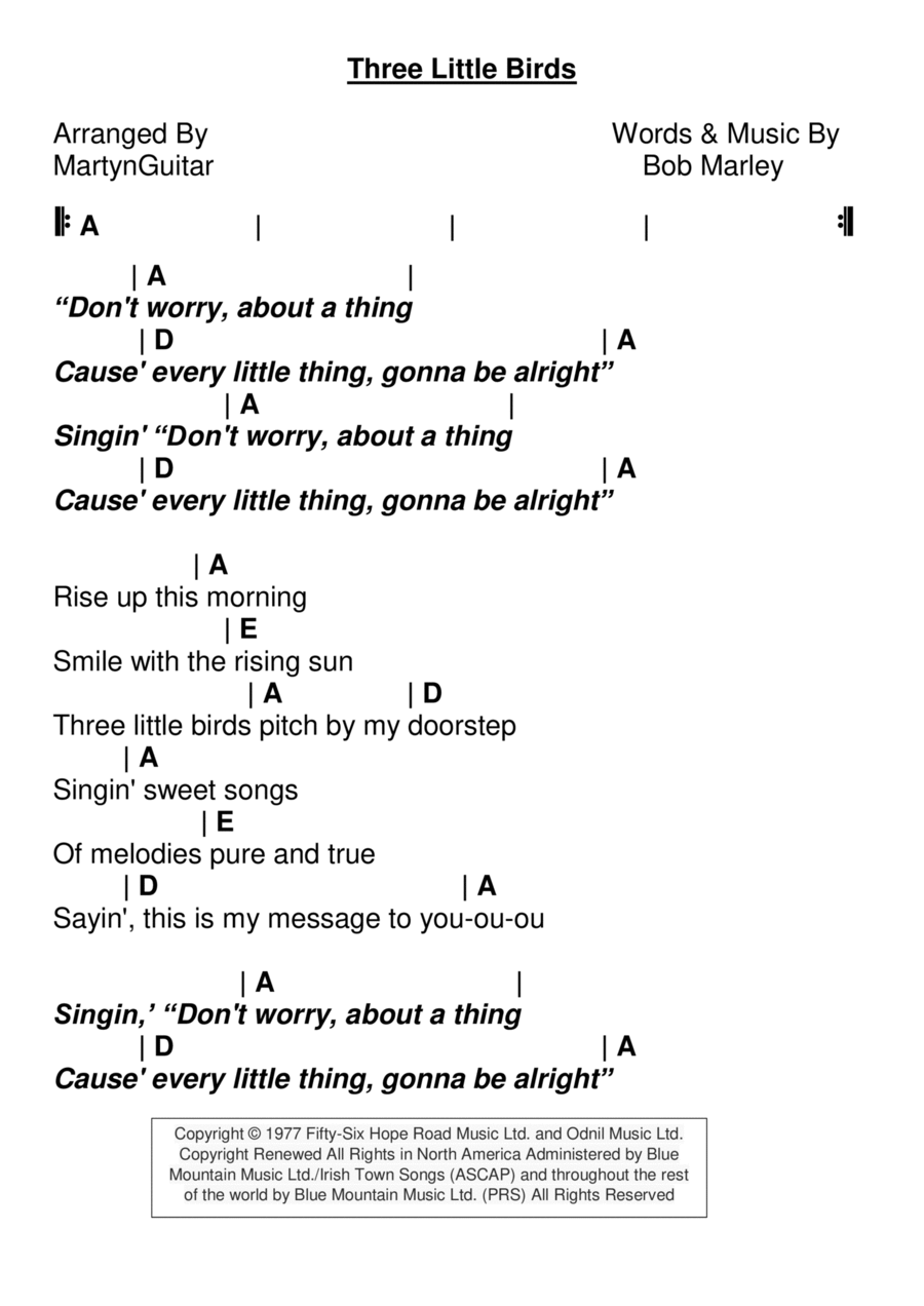 Three Little Birds Three Little Birds Guitar scores gallery preview page 1