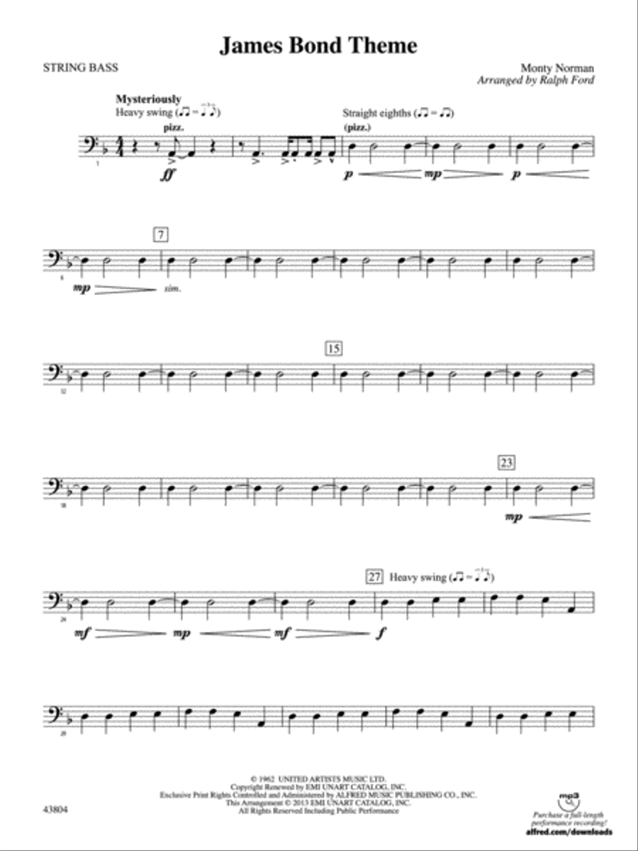 James Bond Theme: String Bass Full Orchestra scores gallery preview page 1