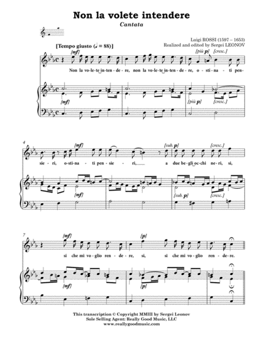 ROSSI Luigi: Non la volete intendere, cantata for Voice (Soprano/Tenor) and Piano (C minor) image number null