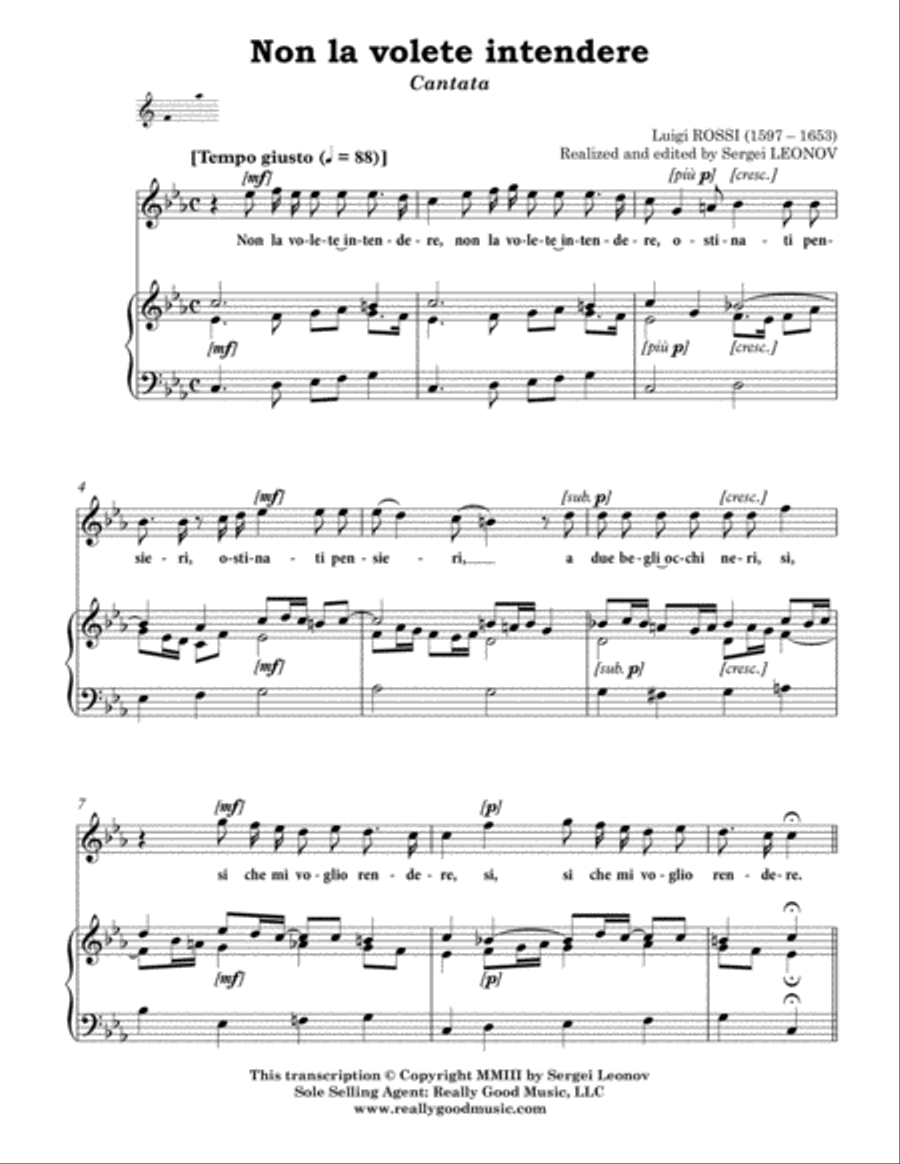 ROSSI Luigi: Non la volete intendere, cantata for Voice (Soprano/Tenor) and Piano (C minor)