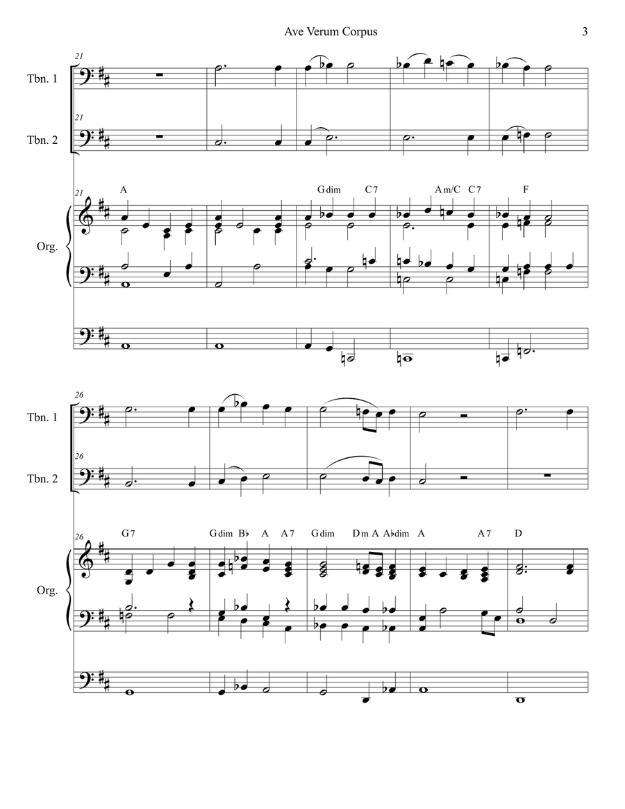 Ave Verum Corpus (Trombone Duet - Organ Accompaniment) Trombone Duet scores gallery preview page 3