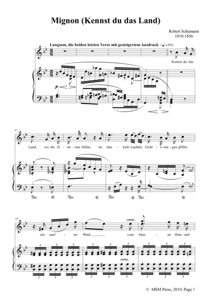 Schumann-Mignon(Kennst du das Land),Op.98a No.1,in g minor,for Vioce&Pno