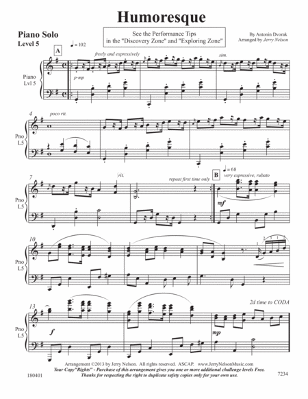 Humoresque (Dvorak) - (3 for 1 PIANO Standalone Arr's) image number null