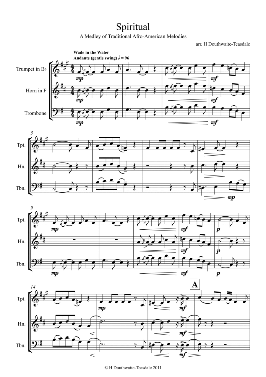 Spiritual, A Medley of Traditional Afro-American Melodies - for Brass Trio Brass Trio scores gallery preview page 1