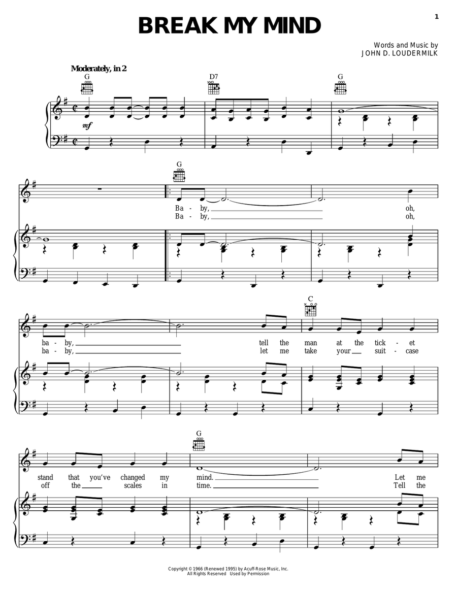 Break My Mind Break My Mind Piano, Vocal, Guitar scores gallery preview page 1