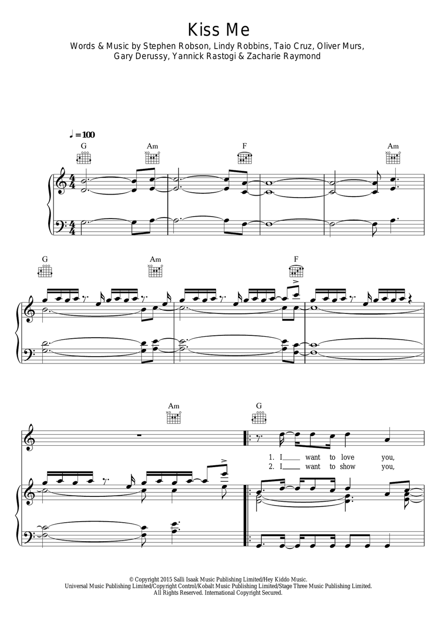 Kiss Me Piano, Vocal, Guitar scores gallery preview page 1