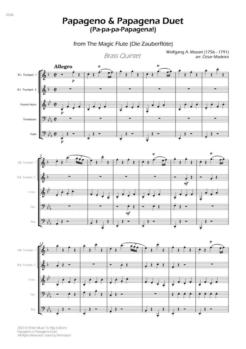 Papageno and Papagena Duet - Brass Quintet (Full Score) - Score Only image number null