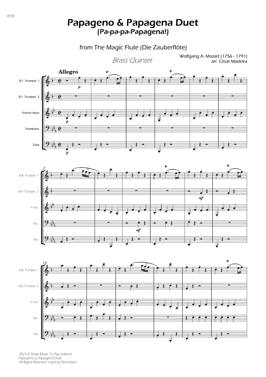 Papageno and Papagena Duet - Brass Quintet (Full Score) - Score Only image number null