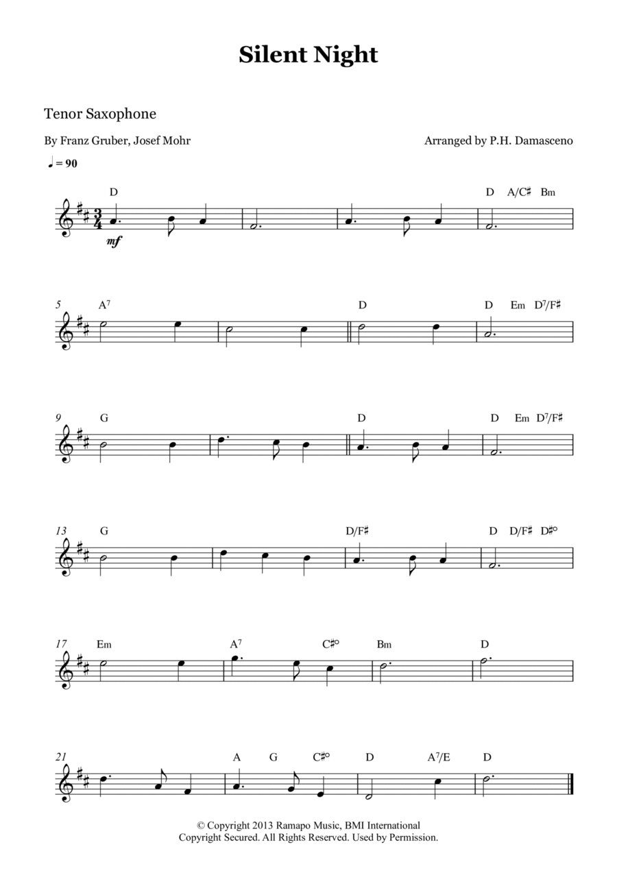 Silent Night Tenor Saxophone scores gallery preview page 1