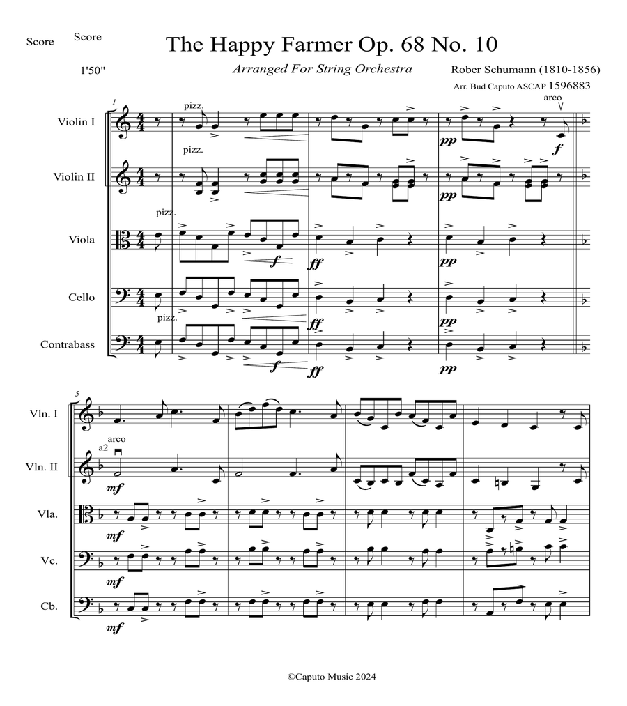 Two Favorite Robert Schumann Tunes Arr. For String Orchestra image number null