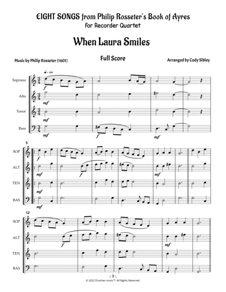 Rosseter Ayre: When Laura Smiles for Recorder Quartet image number null