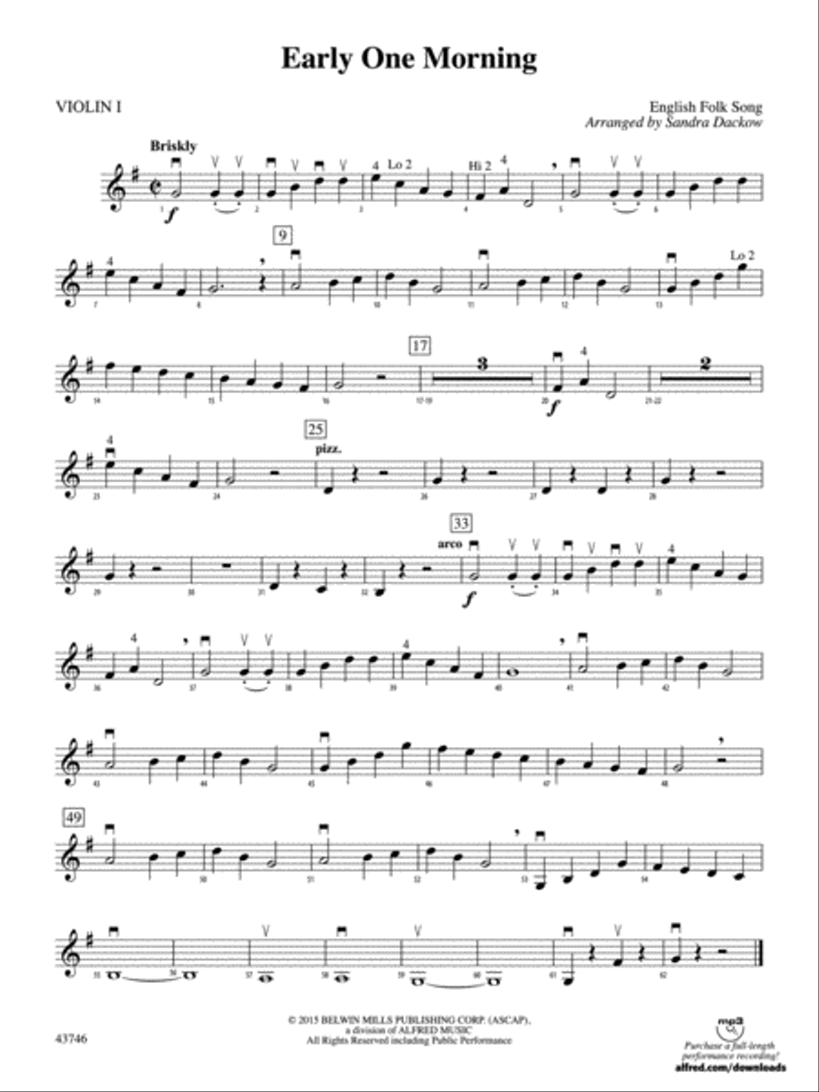 Early One Morning: 1st Violin String Orchestra scores gallery preview page 1